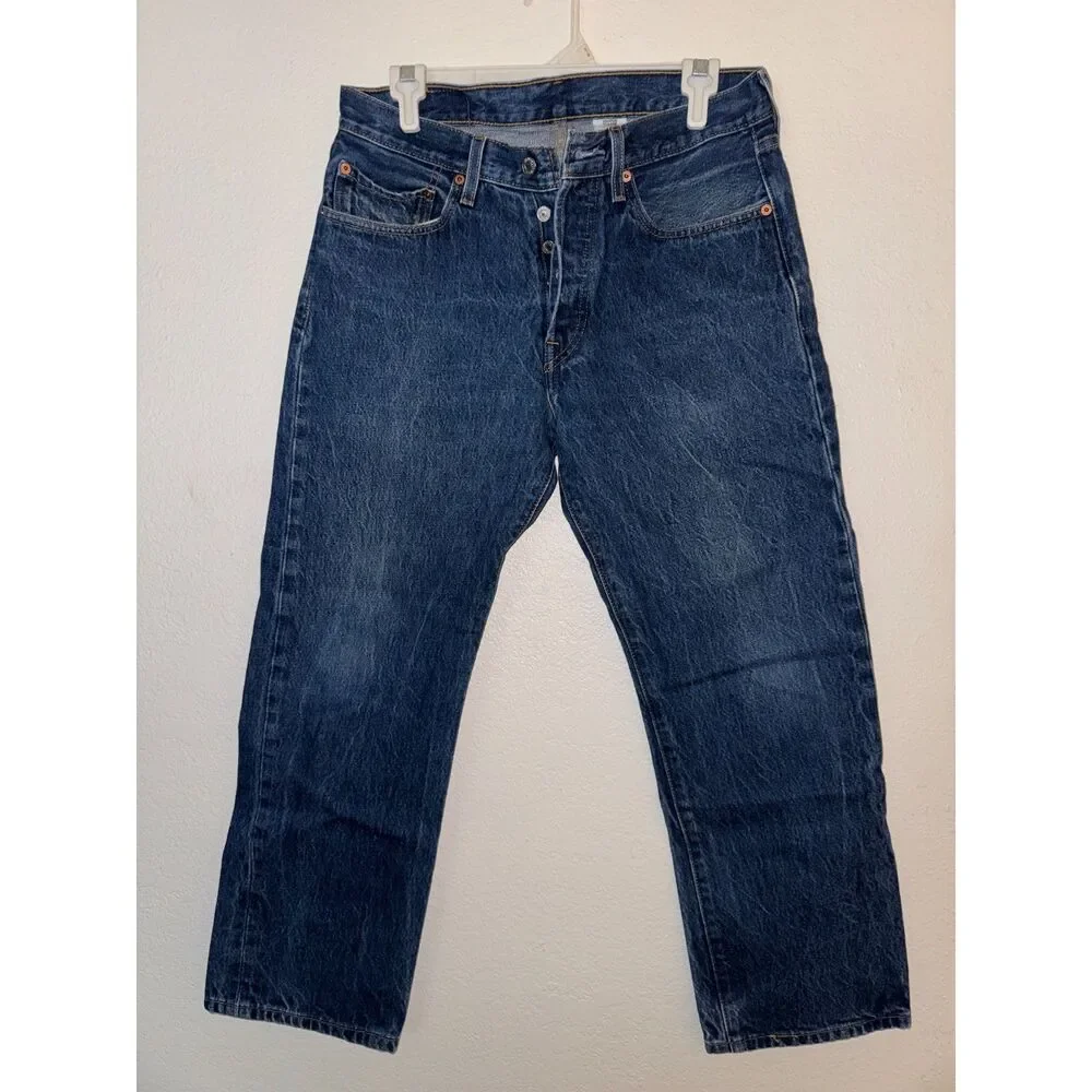 Vintage Levi's 501xx Men's W32 100% Cotton Dark Wash Button Fly Jeans (Hemmed)